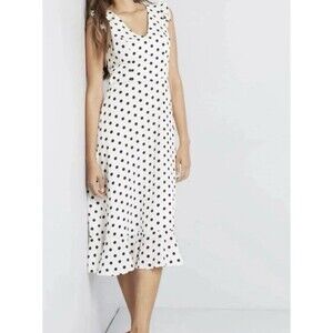 ModCloth Liza Luxe Treasure Together White Black Polka Dot MIDI Dress Medium New